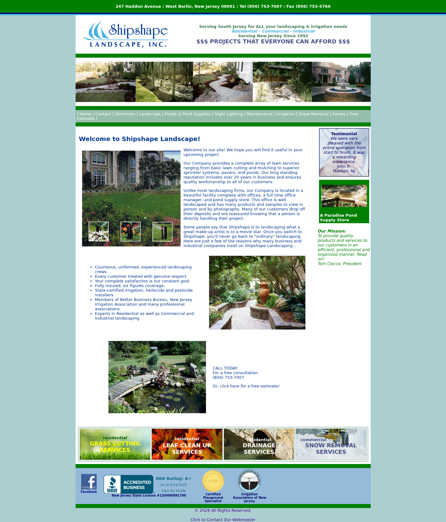 Current website screenshot for Shipshape Landscape Inc